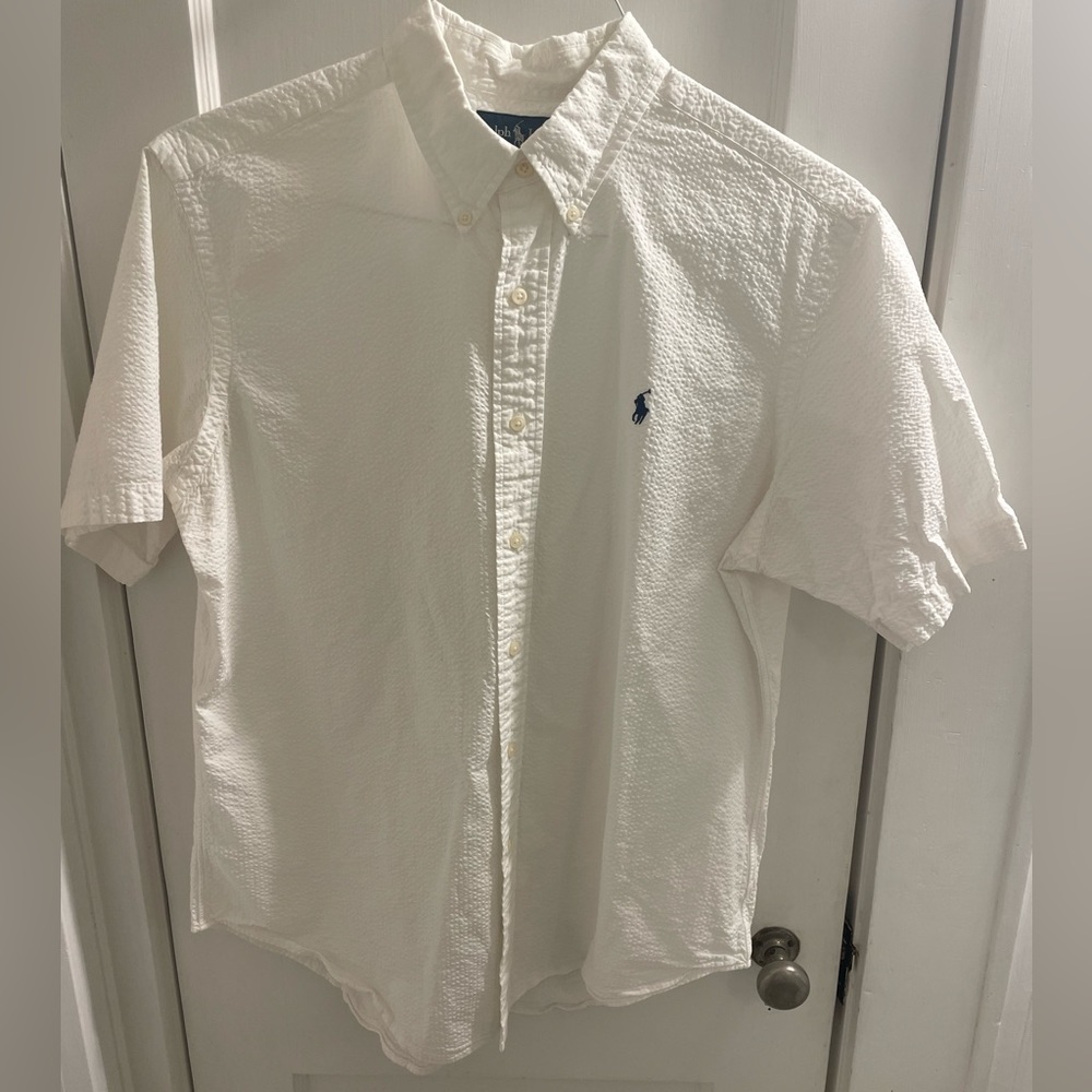 Polo Ralph Lauren Men’s White Seersucker Short Sleeve Button Down size Large